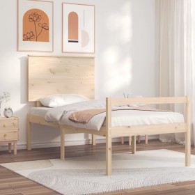 Bed for seniors with solid wood headboard by , Beds and slatted bases - Ref: Foro24-3195446, Price: 127,79 €, Discount: %