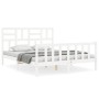 Double bed frame with white solid wood headboard by , Beds and slatted bases - Ref: Foro24-3193082, Price: 155,81 €, Discount: %