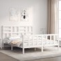 Double bed frame with white solid wood headboard by , Beds and slatted bases - Ref: Foro24-3193082, Price: 155,81 €, Discount: %