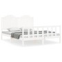 Double bed frame with white solid wood headboard by , Beds and slatted bases - Ref: Foro24-3192302, Price: 173,61 €, Discount: %