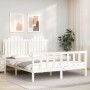 Double bed frame with white solid wood headboard by , Beds and slatted bases - Ref: Foro24-3192302, Price: 173,61 €, Discount: %