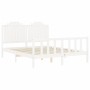 Double bed frame with white solid wood headboard by , Beds and slatted bases - Ref: Foro24-3192302, Price: 173,61 €, Discount: %