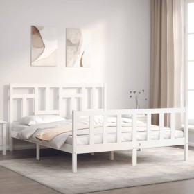 Double bed frame with white solid wood headboard by , Beds and slatted bases - Ref: Foro24-3193147, Price: 149,99 €, Discount: %