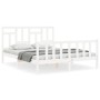 Estructura de cama matrimonio con cabecero madera maciza blanco de , Camas y somieres - Ref: Foro24-3193147, Precio: 151,90 €...