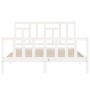 Estructura de cama matrimonio con cabecero madera maciza blanco de , Camas y somieres - Ref: Foro24-3193147, Precio: 151,90 €...