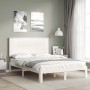 Solid white wood bed frame with headboard 140x190 cm by , Beds and slatted bases - Ref: Foro24-3193642, Price: 153,99 €, Disc...