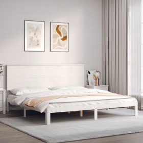 Estructura cama de matrimonio con cabecero madera maciza blanco de , Camas y somieres - Ref: Foro24-3193677, Precio: 191,62 €...