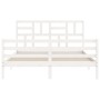 Estructura de cama matrimonio con cabecero madera maciza blanco de , Camas y somieres - Ref: Foro24-3194902, Precio: 155,80 €...