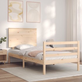 Bed frame with solid wood headboard by , Beds and slatted bases - Ref: Foro24-3195186, Price: 97,10 €, Discount: %