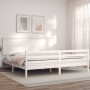 Double bed frame with white solid wood headboard by , Beds and slatted bases - Ref: Foro24-3195237, Price: 189,26 €, Discount: %