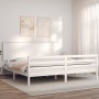 Double bed frame with white solid wood headboard by , Beds and slatted bases - Ref: Foro24-3195237, Price: 189,26 €, Discount: %