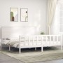 Double bed frame with white solid wood headboard by , Beds and slatted bases - Ref: Foro24-3193417, Price: 204,99 €, Discount: %