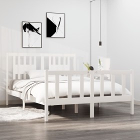 White solid wood bed frame 135x190 cm by , Beds and slatted bases - Ref: Foro24-3104104, Price: 167,95 €, Discount: %