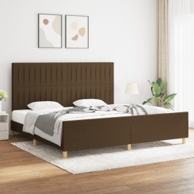 Bed frame with headboard in dark brown fabric 200x200cm by , Beds and slatted bases - Ref: Foro24-3125246, Price: 249,36 €, D...