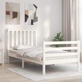 White solid wood bed frame with headboard by , Beds and slatted bases - Ref: Foro24-3194212, Price: 109,99 €, Discount: %