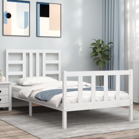 White solid wood bed frame with headboard 100x200 cm by , Beds and slatted bases - Ref: Foro24-3191962, Price: 139,02 €, Disc...