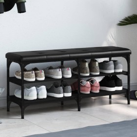 Black engineered wood shoe bench 102x32x47 cm by , Benches for halls and storage - Ref: Foro24-835162, Price: 68,57 €, Discou...