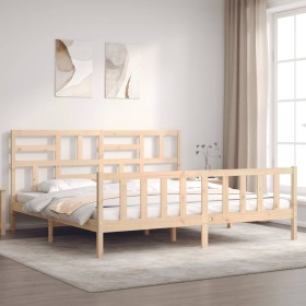 Double bed frame with solid wood headboard by , Beds and slatted bases - Ref: Foro24-3193091, Price: 161,99 €, Discount: %