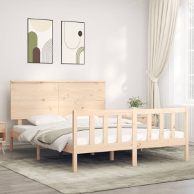 Bed frame with solid wood headboard 160x200 cm by , Beds and slatted bases - Ref: Foro24-3193411, Price: 146,99 €, Discount: %