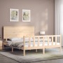 Bed frame with solid wood headboard 160x200 cm by , Beds and slatted bases - Ref: Foro24-3193411, Price: 146,47 €, Discount: %