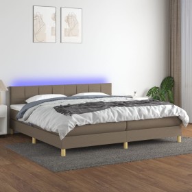 Box spring bed with LED mattress taupe gray fabric 200x200 cm by , Beds and slatted bases - Ref: Foro24-3133745, Price: 591,0...