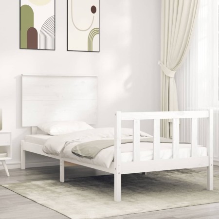 White solid wood bed frame with headboard 100x200 cm by , Beds and slatted bases - Ref: Foro24-3193392, Price: 133,04 €, Disc...