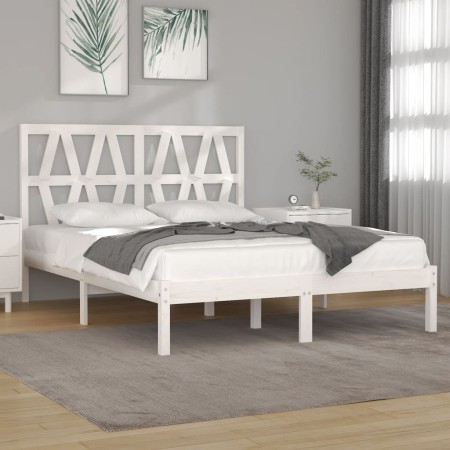 Massives Bettgestell aus weißem Kiefernholz, 120 x 190 cm von , Betten und Lattenroste - Ref: Foro24-3103969, Preis: 129,99 €...