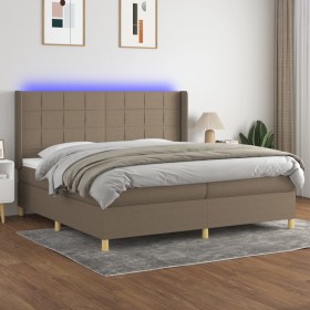 Boxspringbett mit Matratze und LED-Leuchten taupegrauer Stoff 200x200 cm von , Betten und Lattenroste - Ref: Foro24-3138905, ...