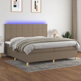 Boxspringbett mit Matratze und LED-Leuchten taupegrauer Stoff 200x200 cm von , Betten und Lattenroste - Ref: Foro24-3135465, ...