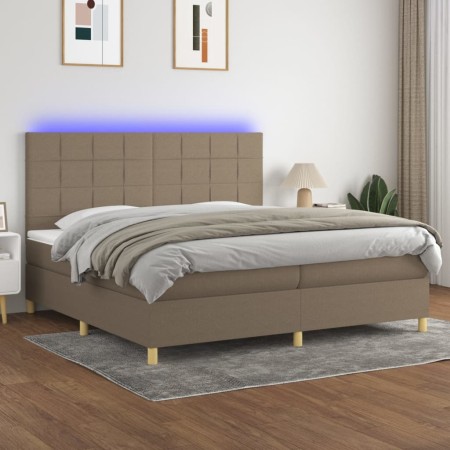 Boxspringbett mit Matratze und LED-Leuchten taupegrauer Stoff 200x200 cm von , Betten und Lattenroste - Ref: Foro24-3135465, ...