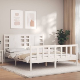 White solid wood bed frame with headboard 160x200 cm by , Beds and slatted bases - Ref: Foro24-3192827, Price: 169,94 €, Disc...