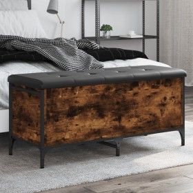 Engineered wood storage bench smoked oak 102x42x45 cm by , Benches for halls and storage - Ref: Foro24-835149, Price: 87,99 €...