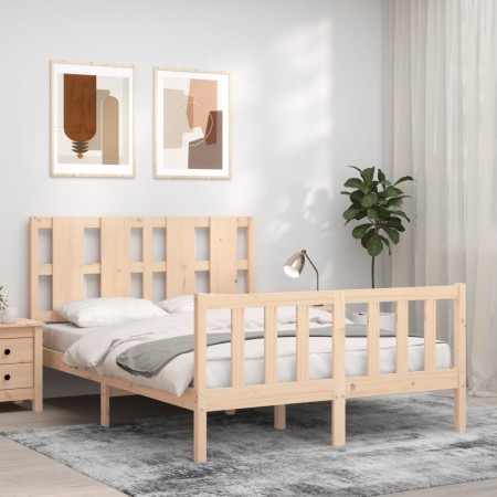 Estructura de cama de matrimonio con cabecero madera maciza de , Camas y somieres - Ref: Foro24-3192206, Precio: 165,82 €, De...