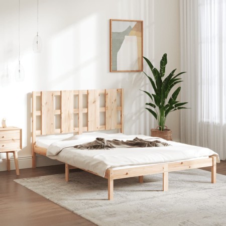 Estructura de cama de matrimonio madera maciza 135x190 cm de , Camas y somieres - Ref: Foro24-3105575, Precio: 132,14 €, Desc...