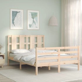 Double bed frame with solid wood headboard by , Beds and slatted bases - Ref: Foro24-3194091, Price: 138,99 €, Discount: %