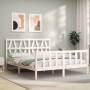 Estructura de cama matrimonio con cabecero madera maciza blanco de , Camas y somieres - Ref: Foro24-3192497, Precio: 159,99 €...