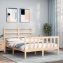 Double bed frame with solid wood headboard by , Beds and slatted bases - Ref: Foro24-3191881, Price: 142,93 €, Discount: %