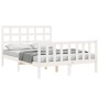 Double bed frame with white solid wood headboard by , Beds and slatted bases - Ref: Foro24-3192077, Price: 167,42 €, Discount: %