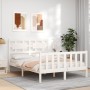 Estructura cama de matrimonio con cabecero madera maciza blanco de , Camas y somieres - Ref: Foro24-3192532, Precio: 167,99 €...