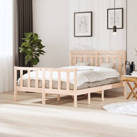 Estructura cama doble pequeña madera maciza 135x190 cm de , Camas y somieres - Ref: Foro24-3100694, Precio: 154,69 €, Descuen...