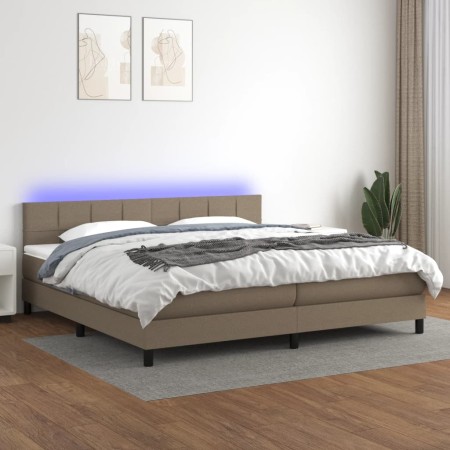 Box spring bed with mattress and LED lights taupe gray fabric 200x200 cm by , Beds and slatted bases - Ref: Foro24-3133185, P...