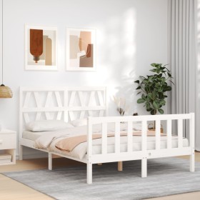 Double bed frame with white solid wood headboard by , Beds and slatted bases - Ref: Foro24-3192467, Price: 168,26 €, Discount: %