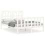 Estructura cama de matrimonio con cabecero madera maciza blanco de , Camas y somieres - Ref: Foro24-3192467, Precio: 167,66 €...