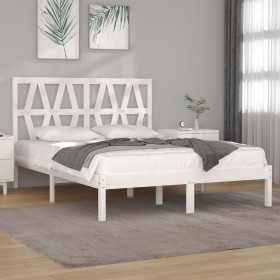 Estructura de cama madera maciza de pino blanco 135x190 cm de , Camas y somieres - Ref: Foro24-3103974, Precio: 131,99 €, Des...