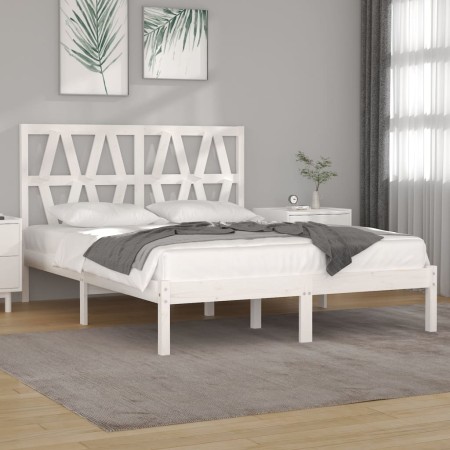 Massives Bettgestell aus weißem Kiefernholz, 135 x 190 cm von , Betten und Lattenroste - Ref: Foro24-3103974, Preis: 131,99 €...