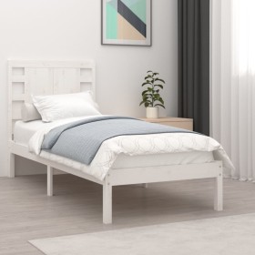 White single solid wood bed frame 75x190 cm by , Beds and slatted bases - Ref: Foro24-3104179, Price: 100,24 €, Discount: %