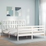 Estructura de cama matrimonio con cabecero madera maciza blanco de , Camas y somieres - Ref: Foro24-3194382, Precio: 160,03 €...