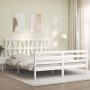 Estructura de cama matrimonio con cabecero madera maciza blanco de , Camas y somieres - Ref: Foro24-3194382, Precio: 160,03 €...