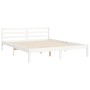 Estructura de cama matrimonio con cabecero madera maciza blanco de , Camas y somieres - Ref: Foro24-3194382, Precio: 160,03 €...