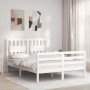 Double bed frame with white solid wood headboard by , Beds and slatted bases - Ref: Foro24-3194287, Price: 153,94 €, Discount: %